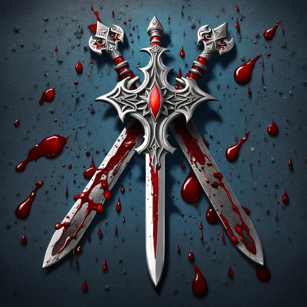 Ritual Daggers with Blood Drops in Detailed Matte Painting
