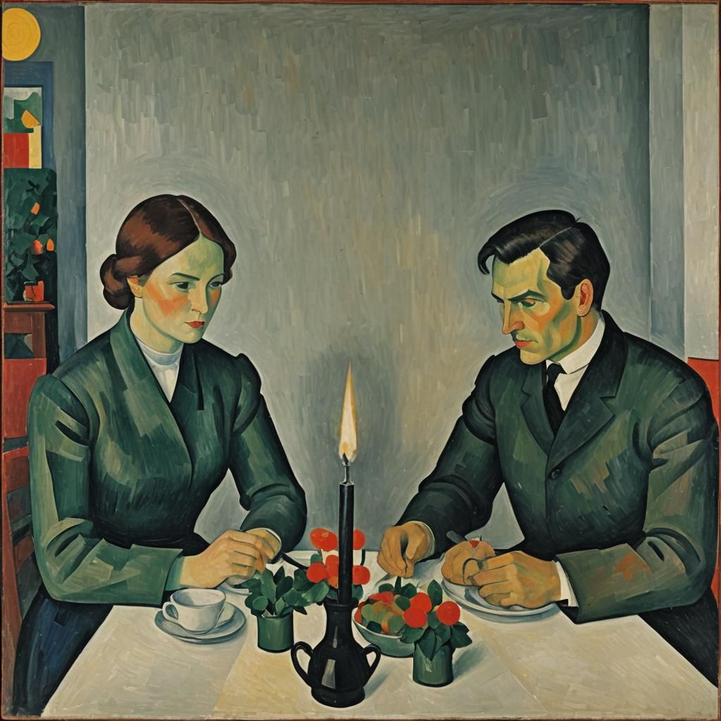 Couple at Dinner in Suprematist Style
