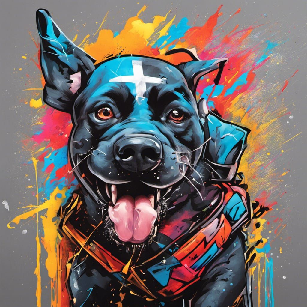 Superhero Dog in Graffiti Splash Art Style