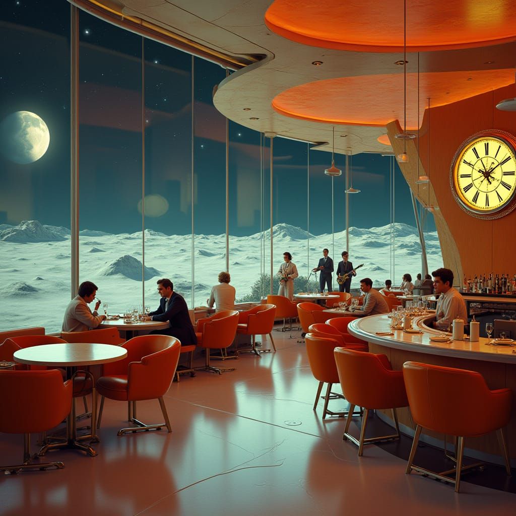 Retro-Futuristic Lunar Restaurant with Earth View
