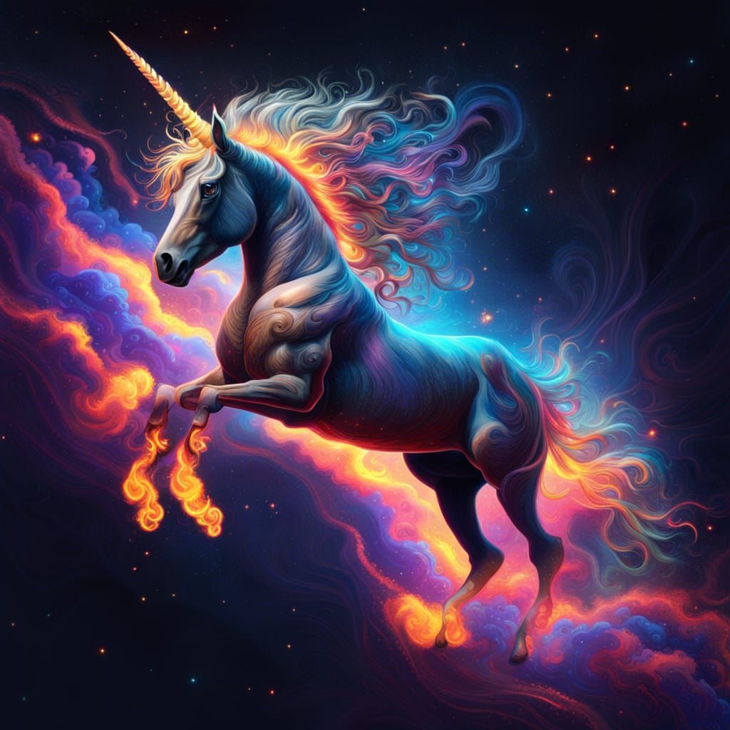 Cosmic Unicorn Travels Through Wormhole in Psychedelic Style