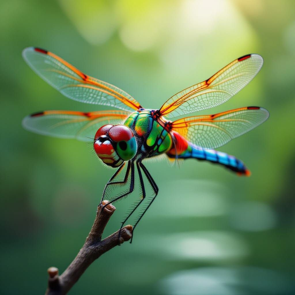 Dragonfly Close-Up with Iridescent Body, Macro Photography