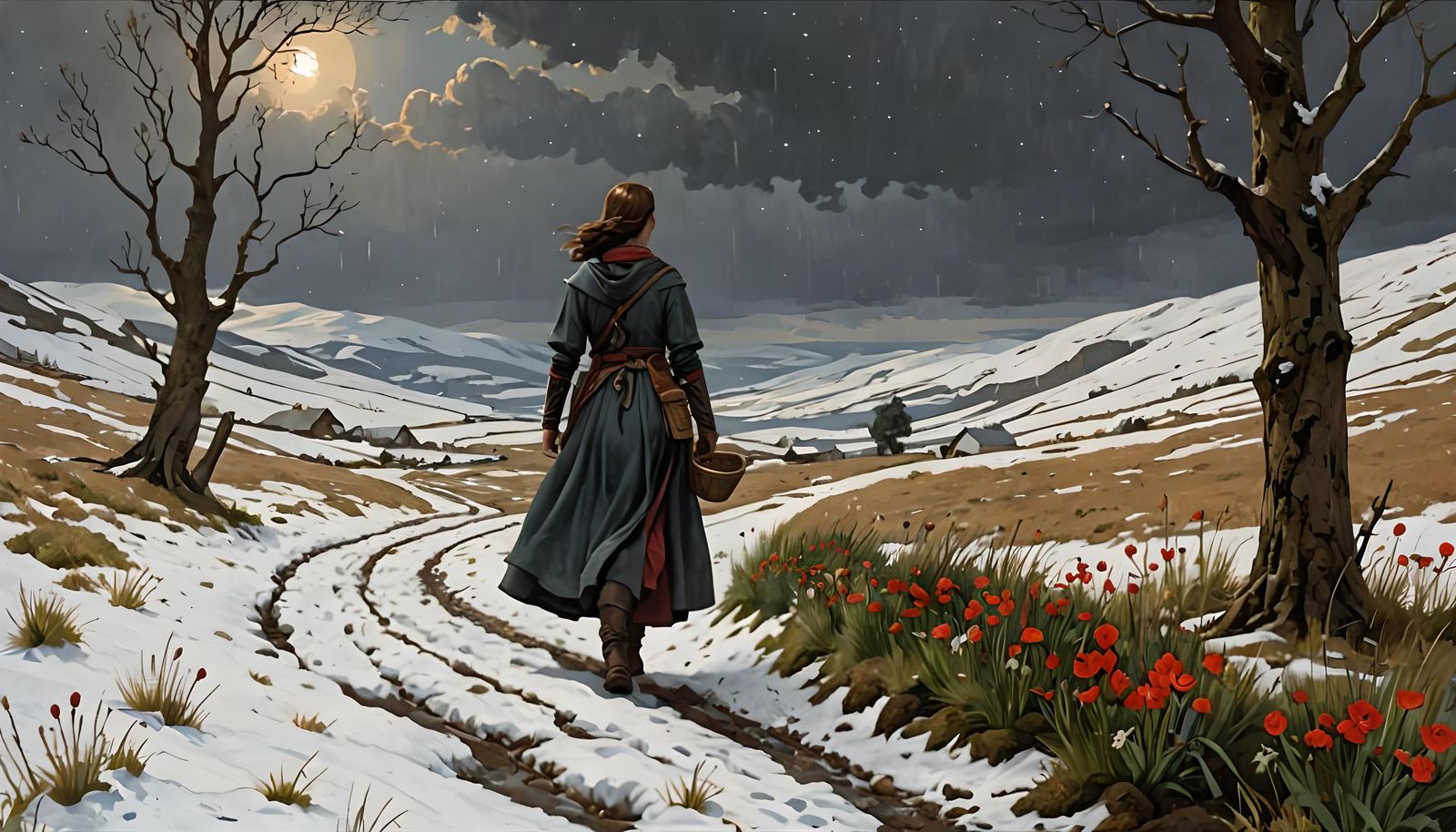 Bleak Medieval Steppes in Early Spring in Pre-Raphaelite Sty...