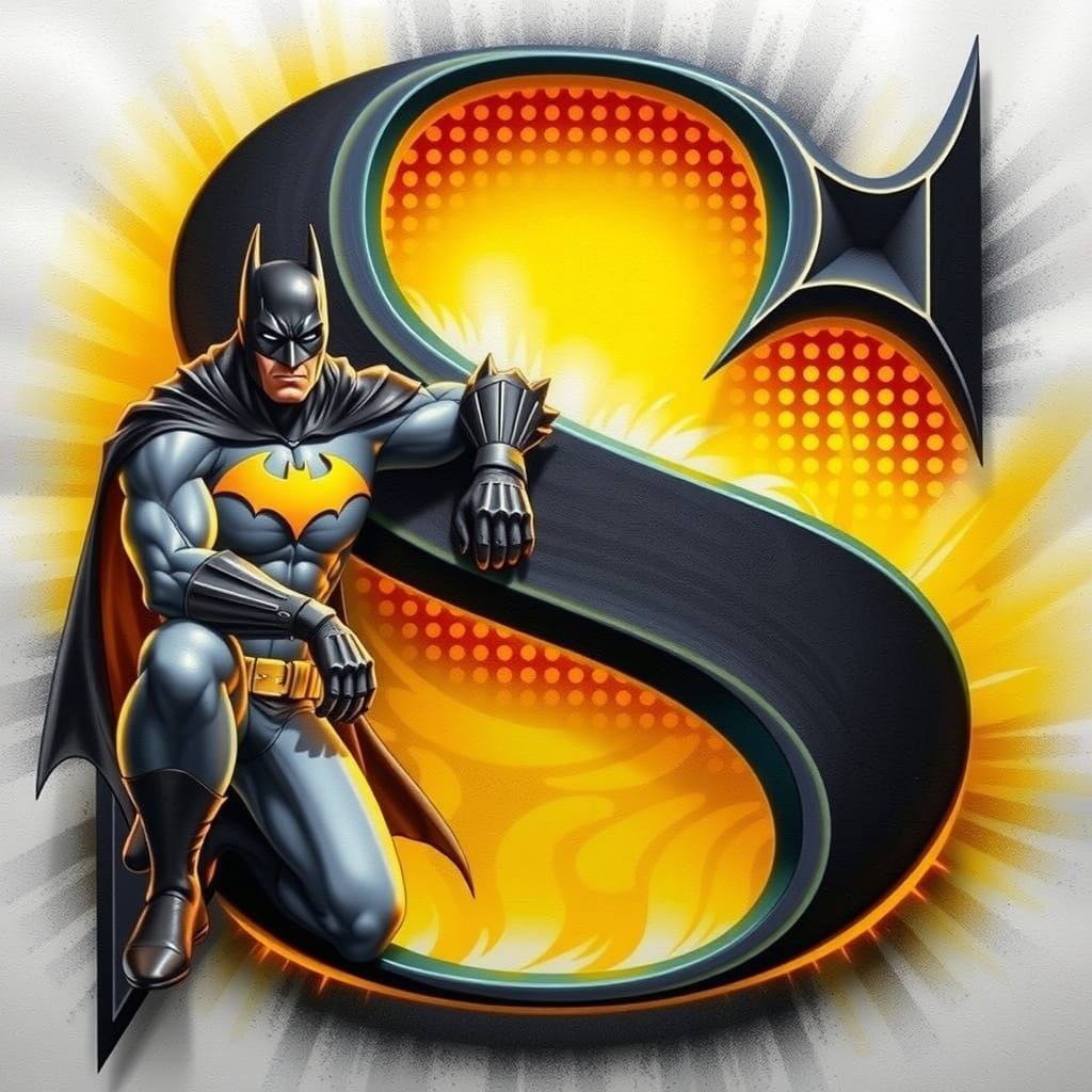 Batman and 3D Letter S in Comic Style
