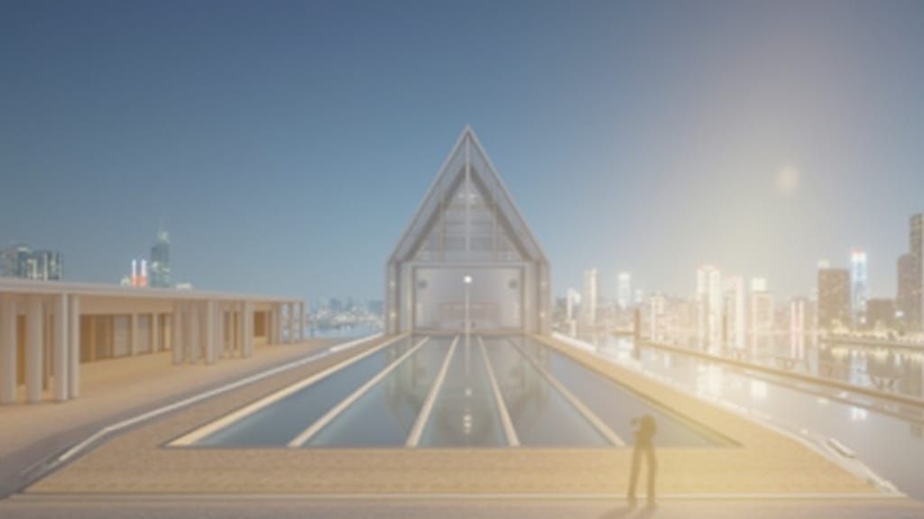 Sleek Indoor Pool Under Tokyo City Dusk