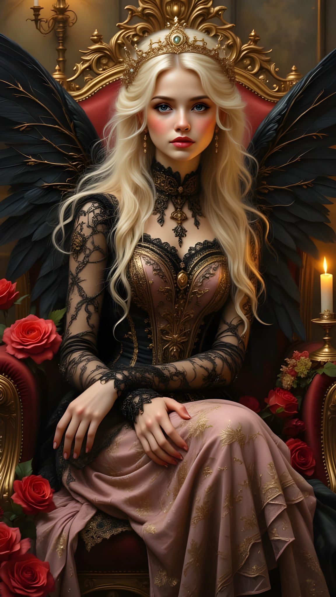 Ethereal Angel in Castle as Oil Painting