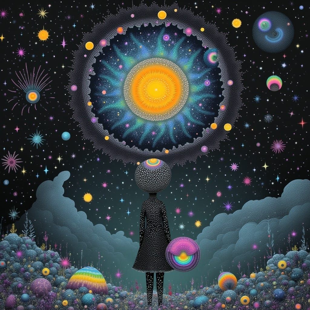 Dreamy Cyclops in Whimsical, Fractal Starry Night