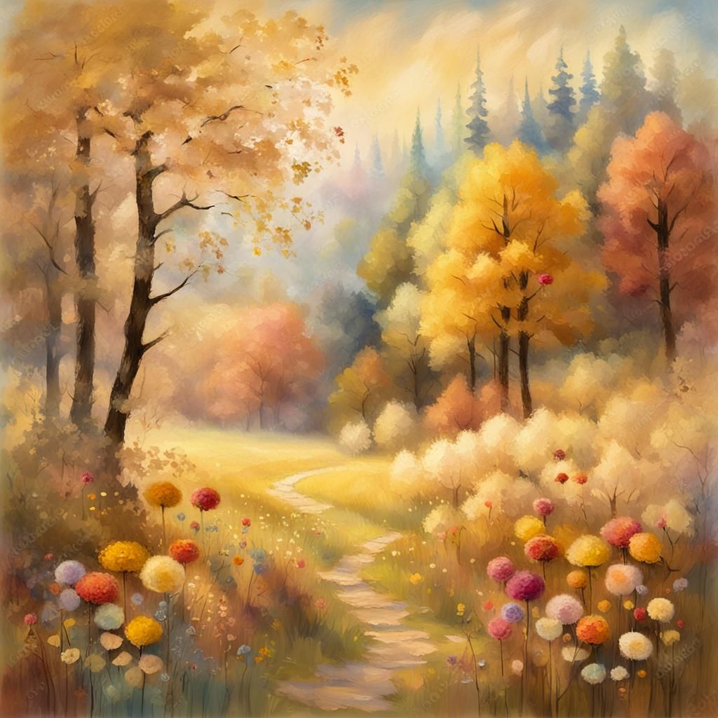 Autumn Meadow: Impressionistic Paper Collage in Soft Light