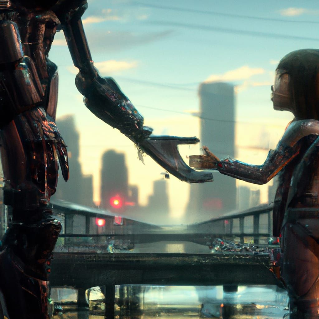 Android Girl and Boy in Abandoned City