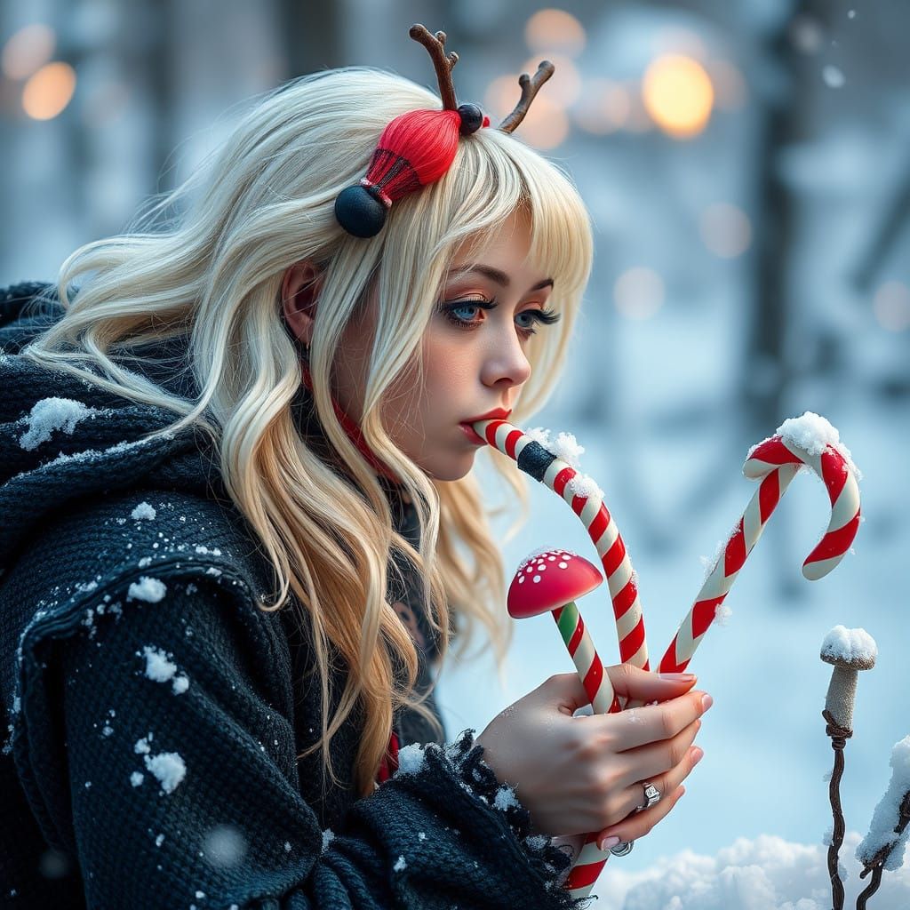 Gothic Fairy with Pipe Hooka Wand in Snowy Wonderland