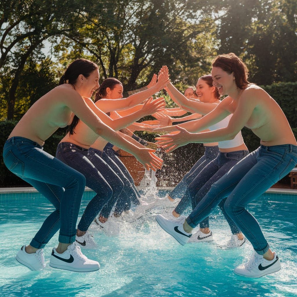 Friends Enjoy Soaking Wet Pool Party in Vibrant Summer Scene