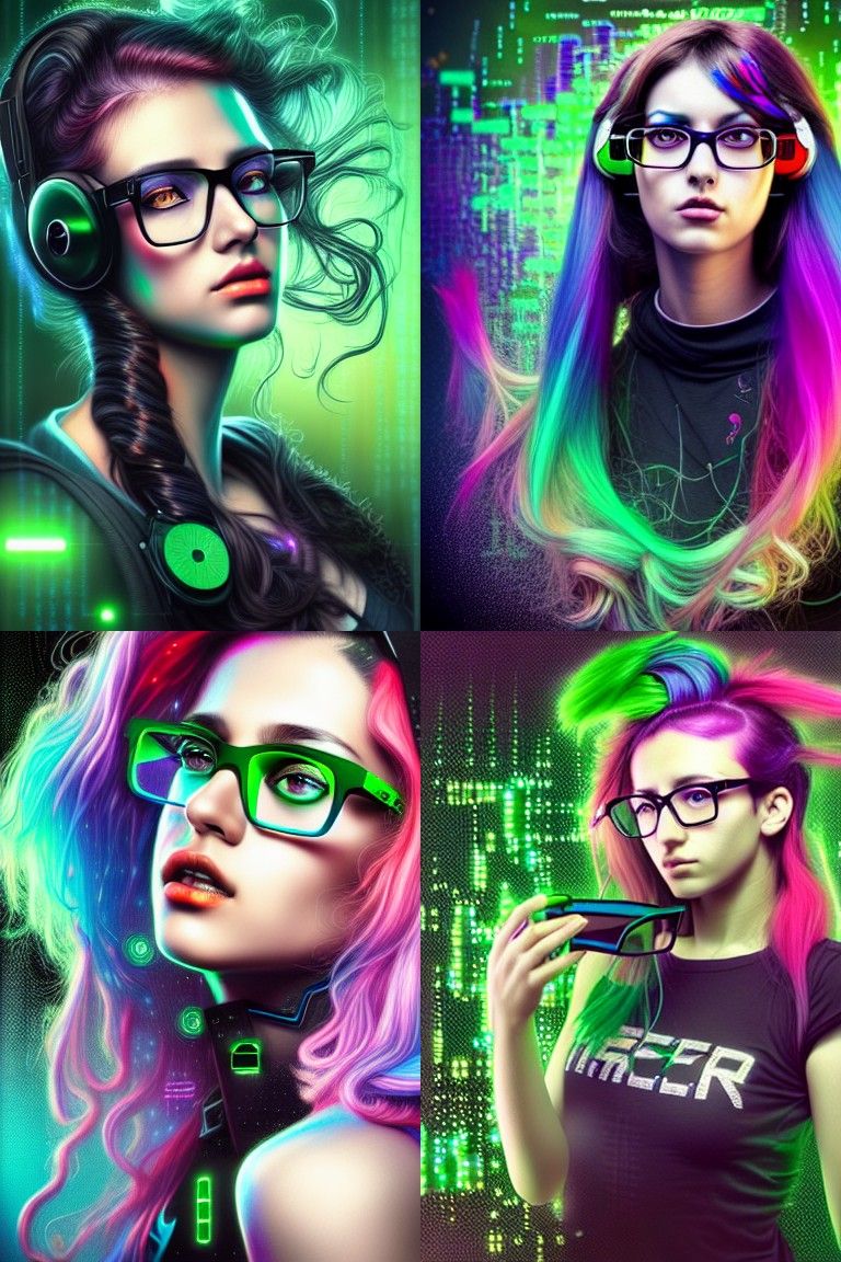 High-Tech Hacker Girl Portrait in Digital Art Style