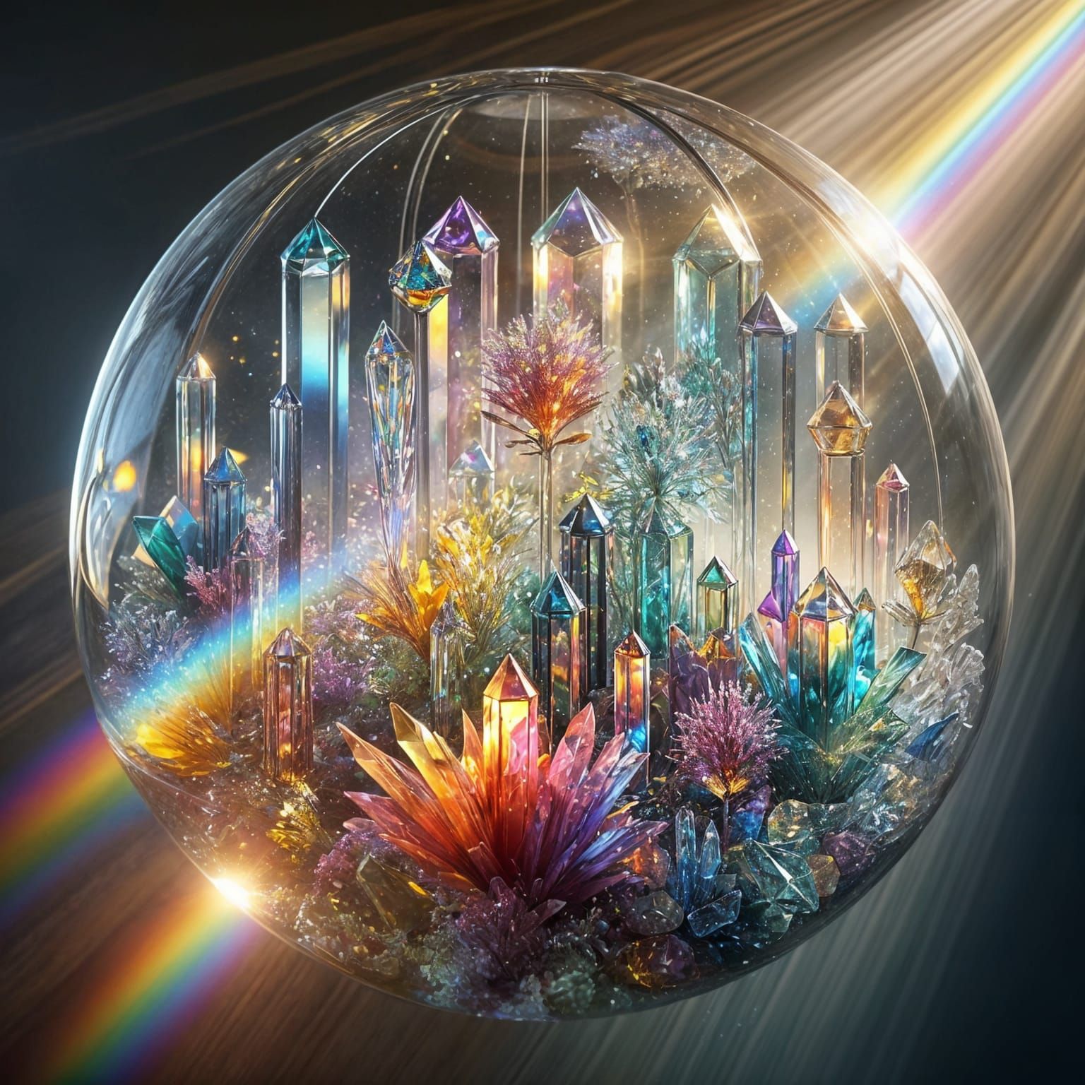 Crystal Garden Globe with Rainbow Light Refraction
