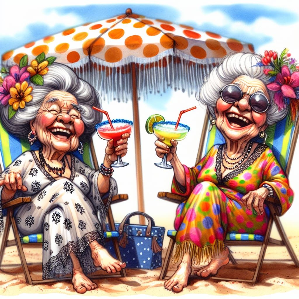 Whimsical Beachside Scene in Colorful Watercolor