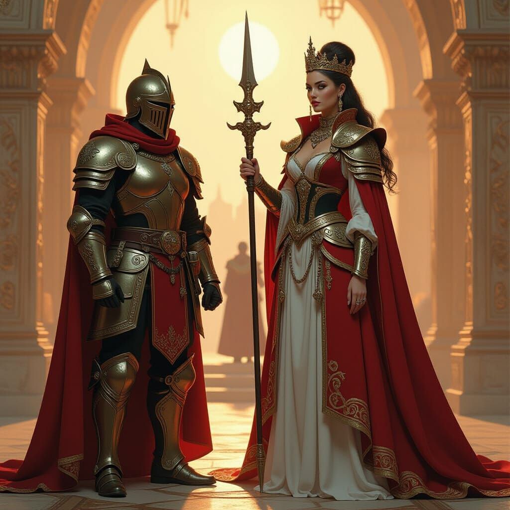 Mystical Realm: Woman and Warrior in Golden Light