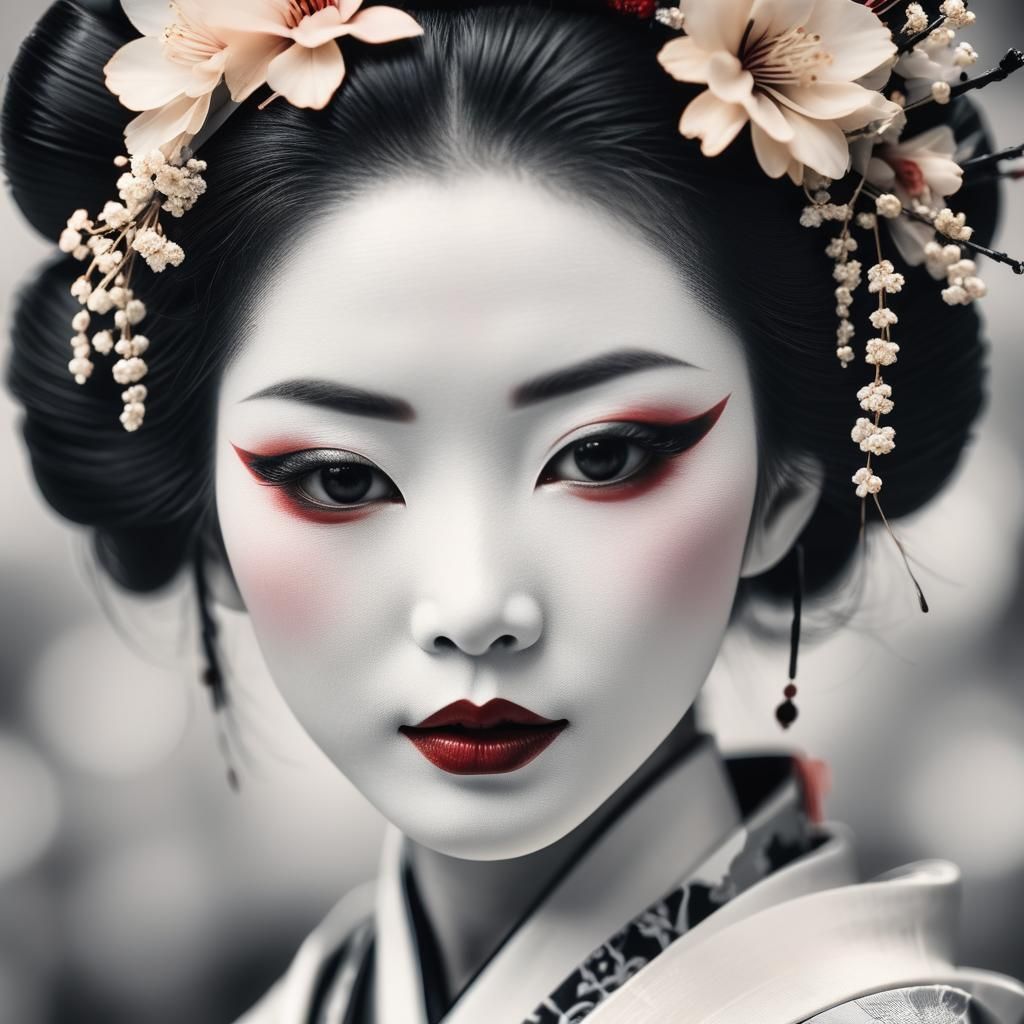 Monochrome Geisha Portrait with Soft Focus
