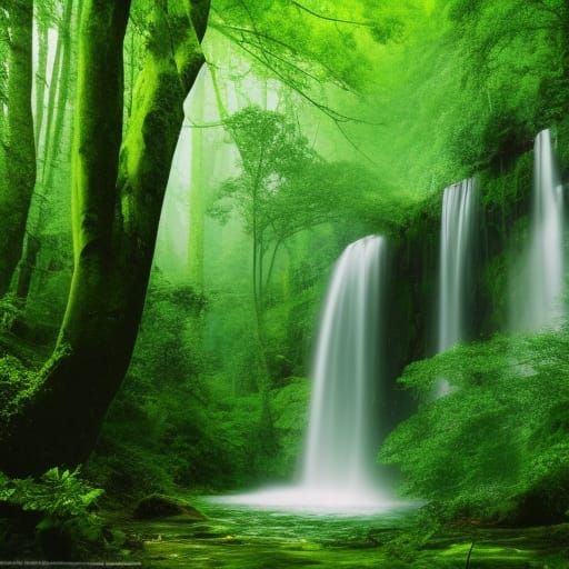 Photorealistic Green Forest Waterfall in 16k Resolution