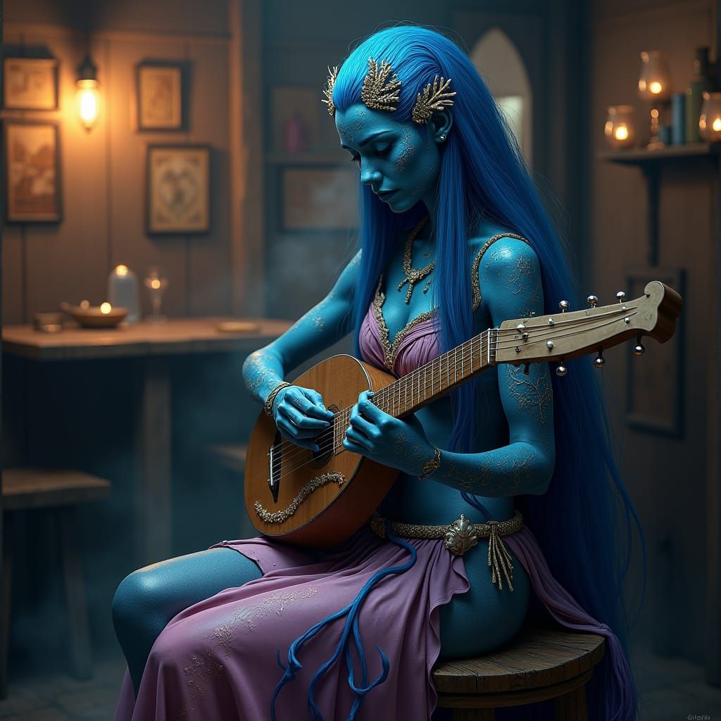 Triton Woman Bard in Seaside Tavern