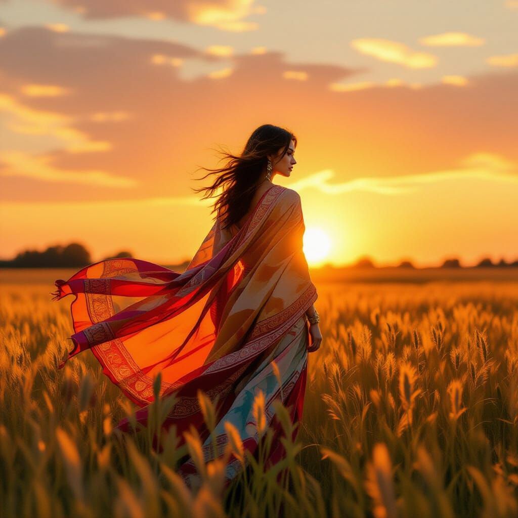 Sunset Silks Flowing in Gentle Breeze