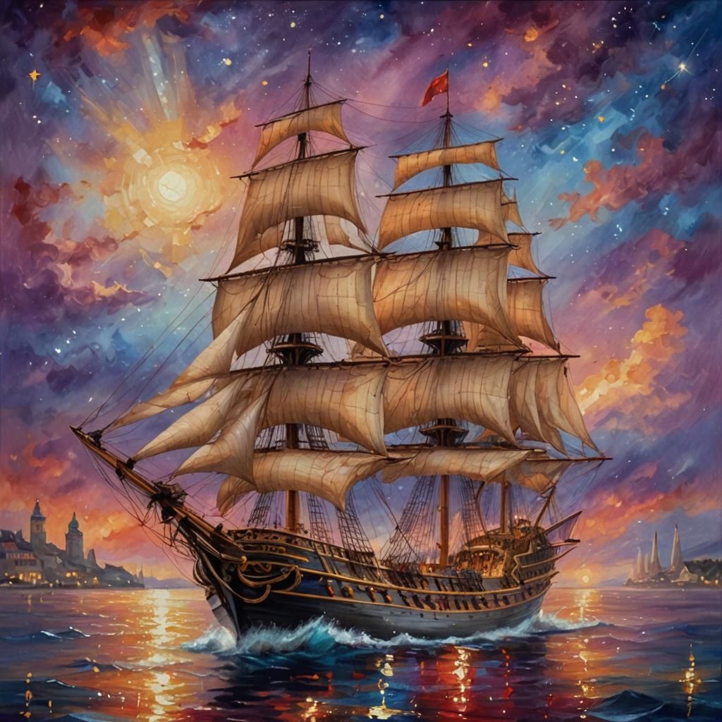 Sailing Ship with Red Sails in Baroque Maritime Art