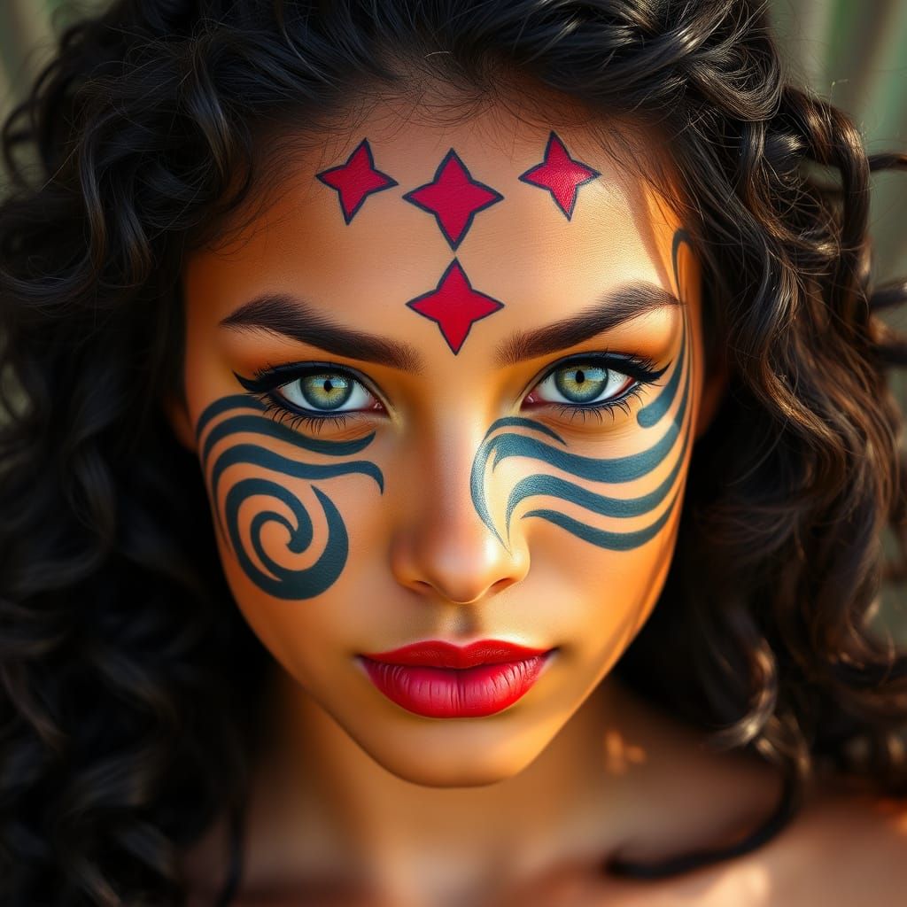 Māori Woman with Face Paint Celebrating Heritage