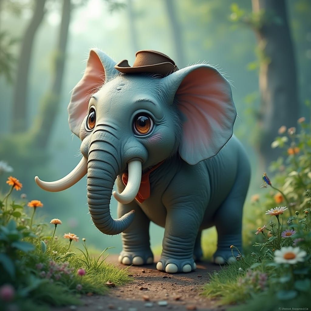 Cat-Elephant Creature in Whimsical Fantasy Art