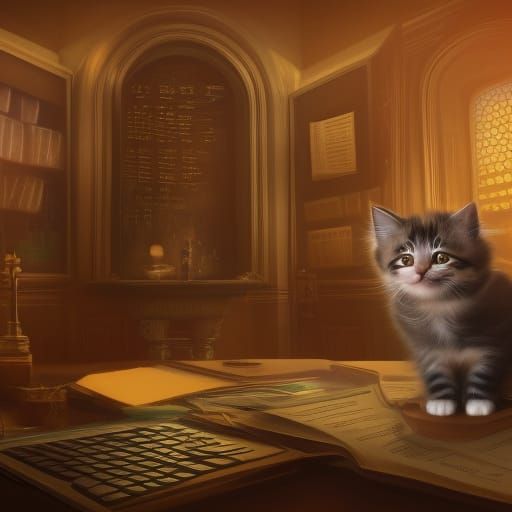Kitten Banker: Detailed Matte Painting in Deep Color