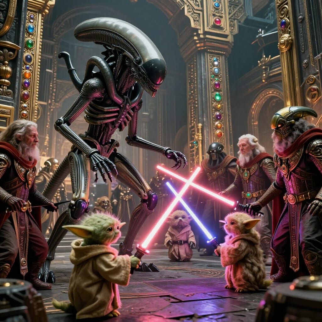 Epic Temple Battle: Xenomorph Terminator vs. Royal Guard