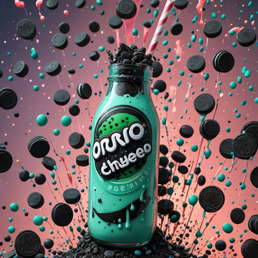 Watermelon Oreo Milkshake: Hyperrealistic Digital Art