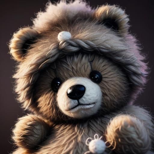 Cute Knitted Teddy Bear with Fluffy Mohawk