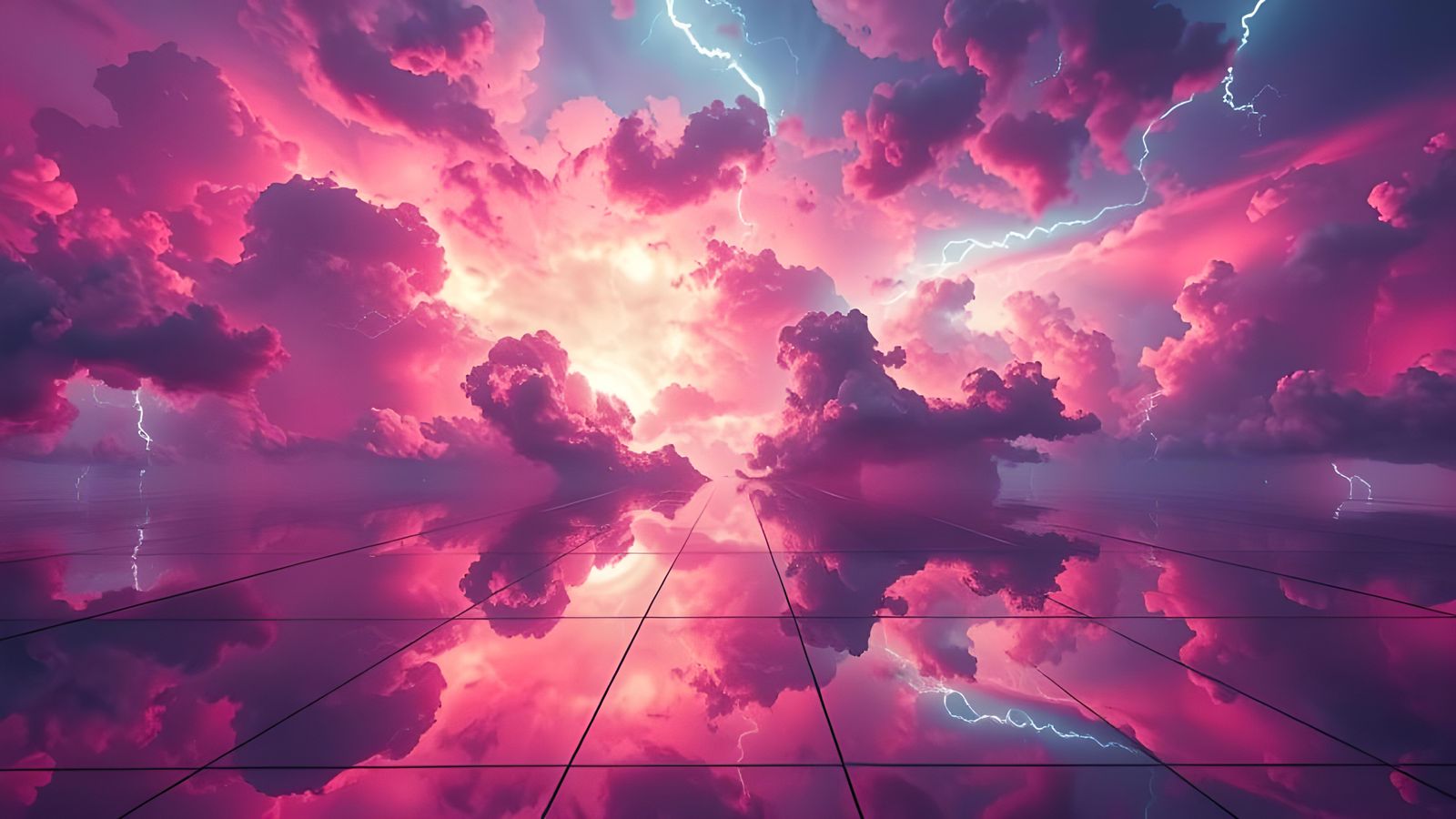 Neon Lightning Storm in Mirrored Room