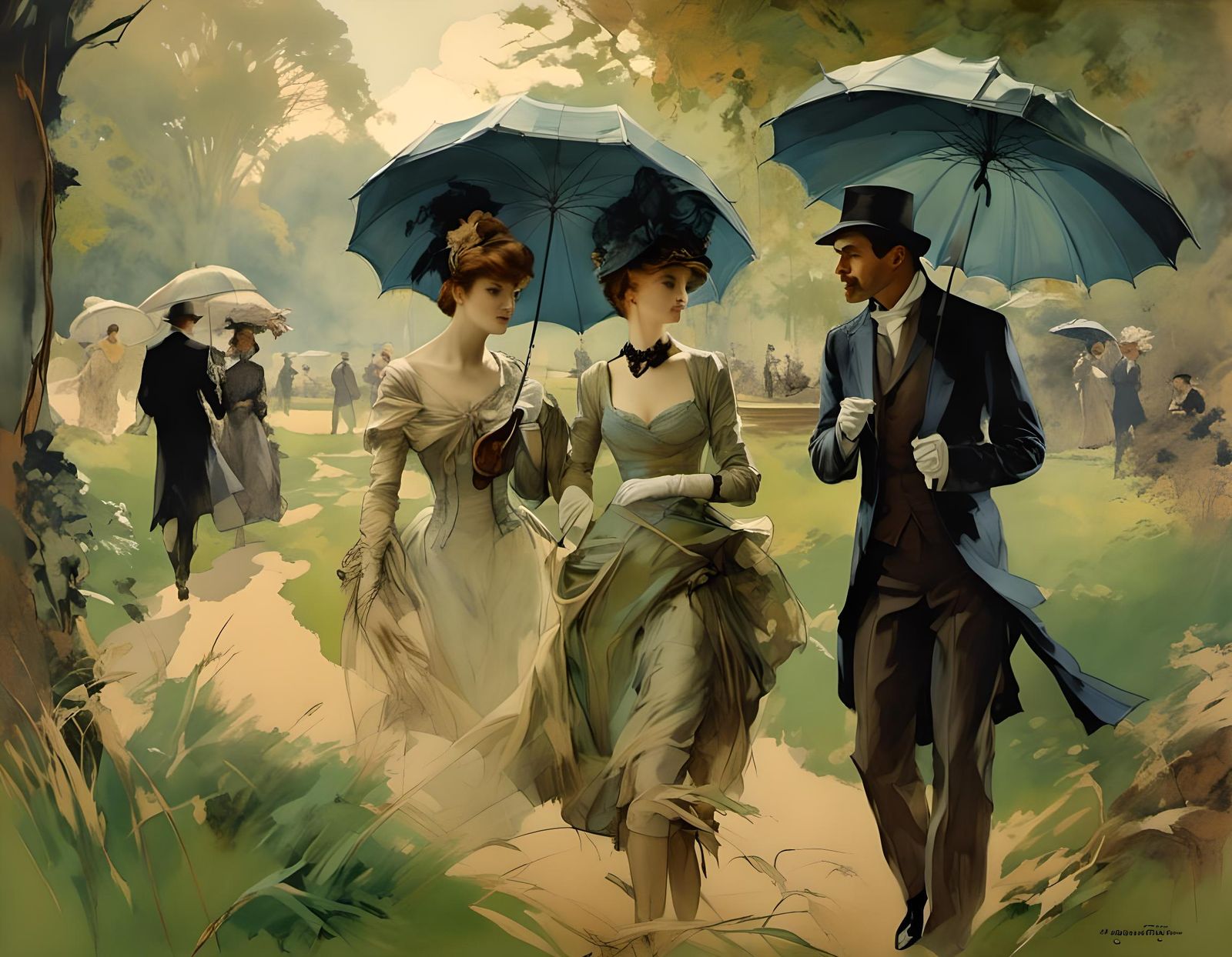 London Park Scene in Art Nouveau Style