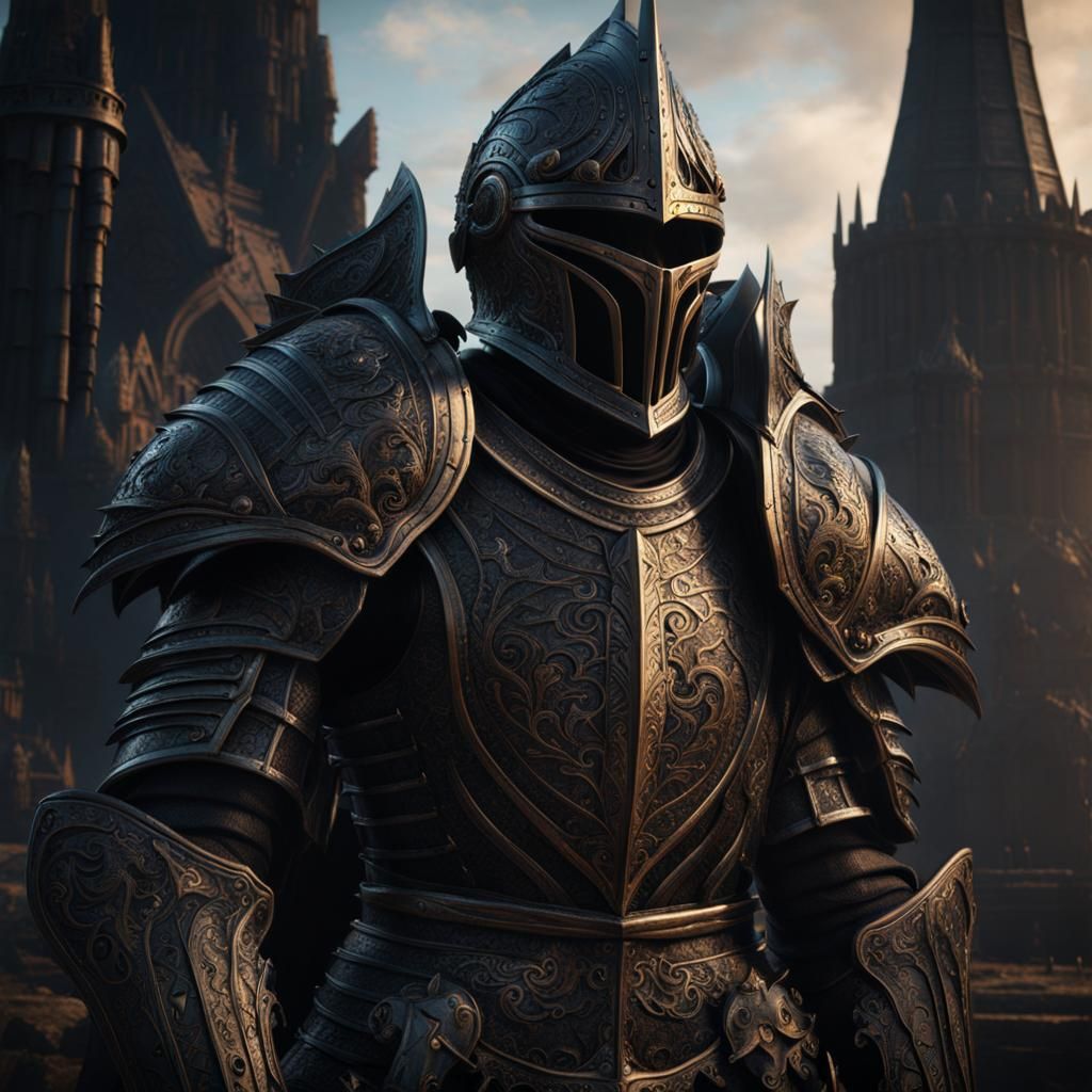 Medieval Knight in Giger Style with Tower