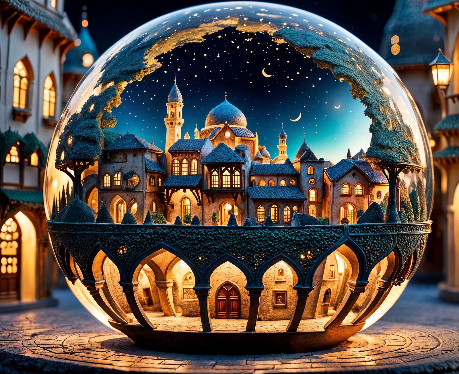 Miniature Town Inside Arabesque Sphere in 3D