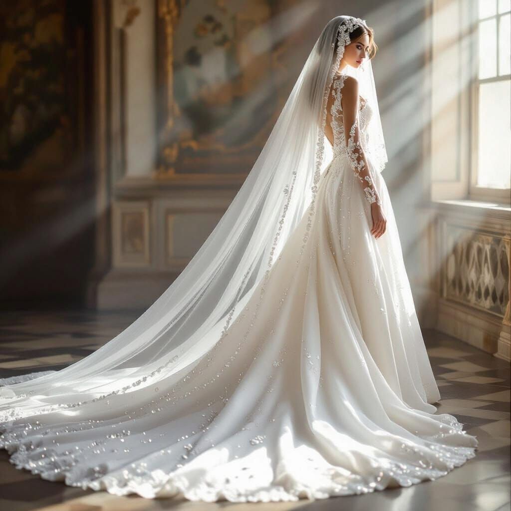 Ethereal White Wedding Dress with Pearls and Sequins