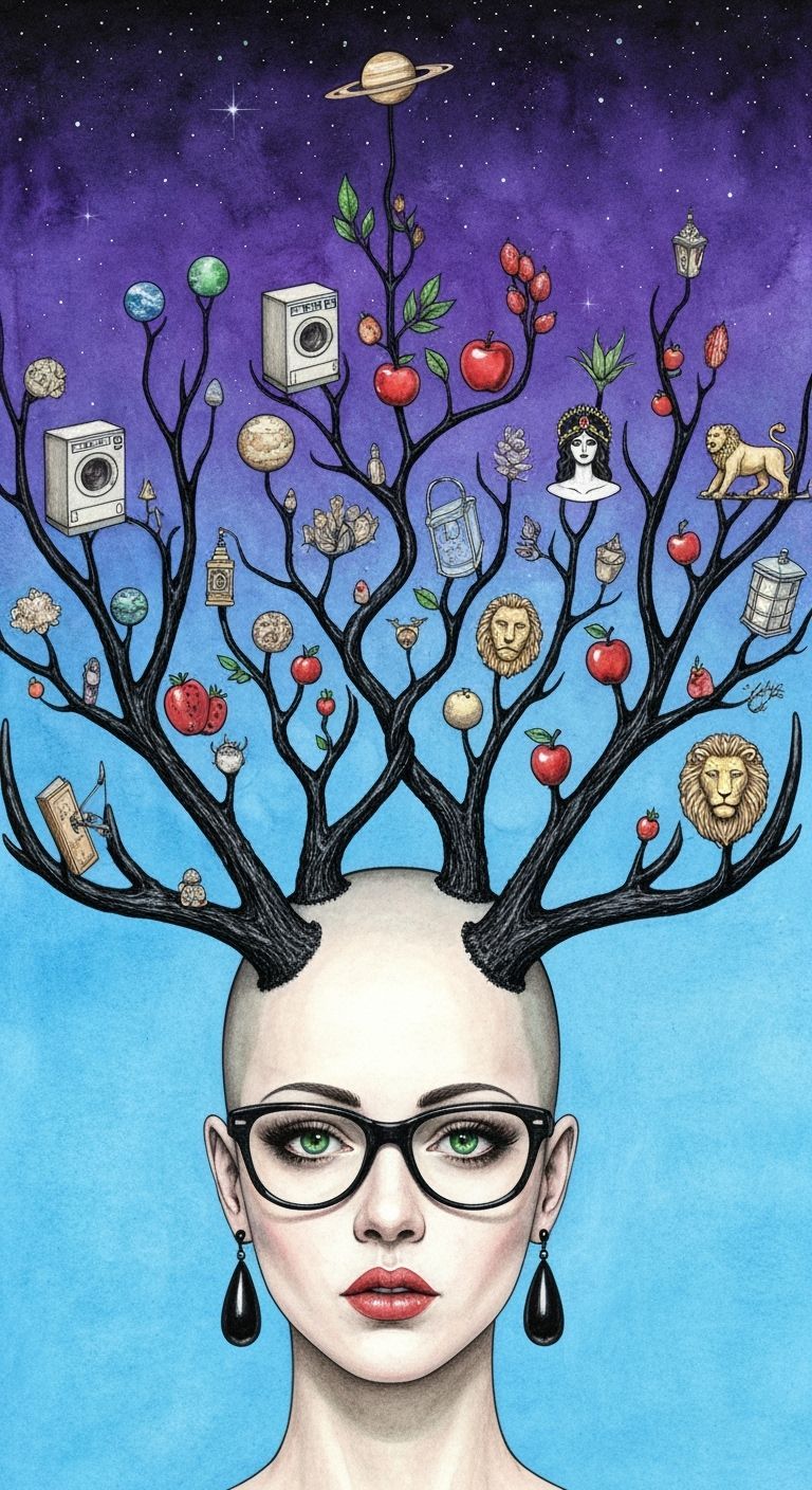 Woman with Fractal Antlers in Watercolor Style