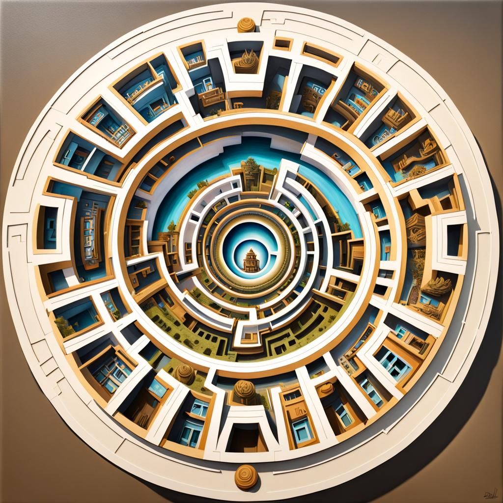 Intricate 3D Mandala Labyrinth in Surrealist Style