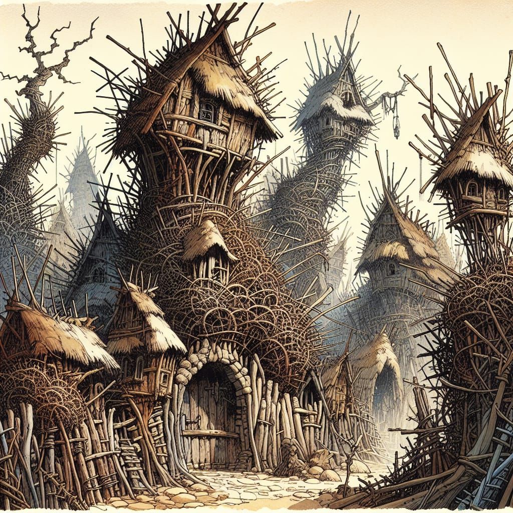 Whimsical Thicket Village in Watercolor Style