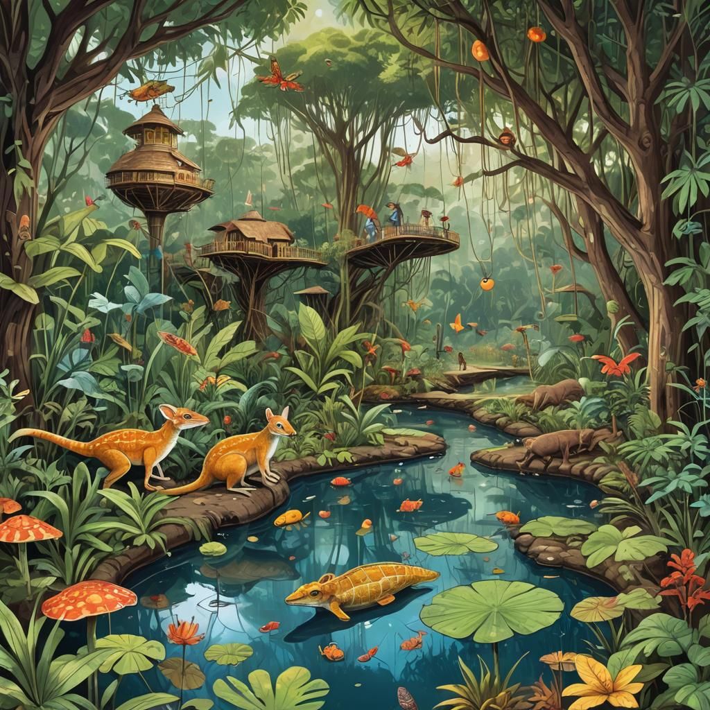 Surreal Tech-Nature Fusion: A Psychedelic Comic Dream