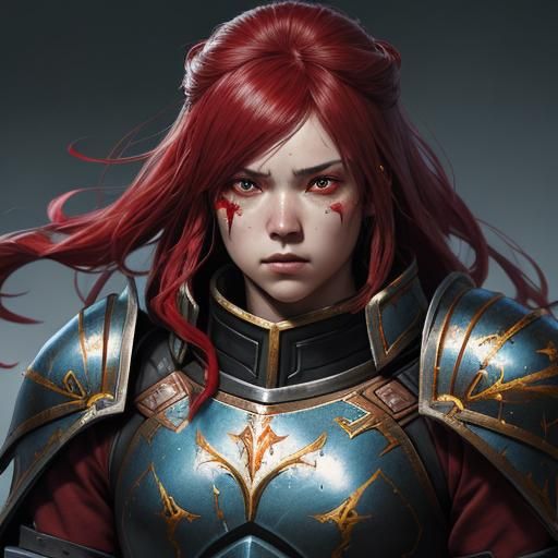 Crimson Sister of Battle in Hyperrealistic Heavy Armor