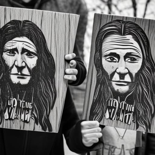 18th Century Protesters in Black and White Linocut