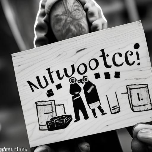 Protesters in Linocut Style Holding Nuclear Sign