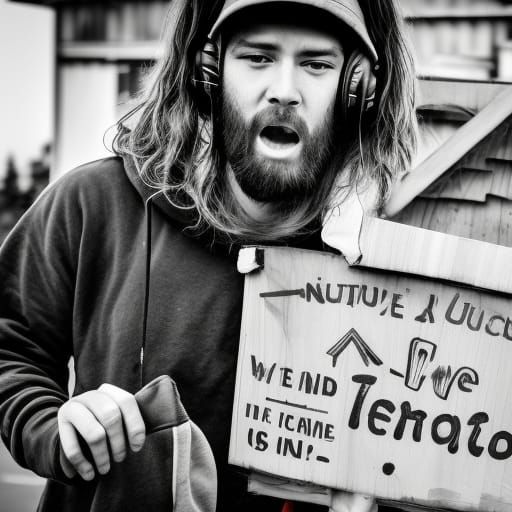 18th Century Protesters in Black and White Linocut