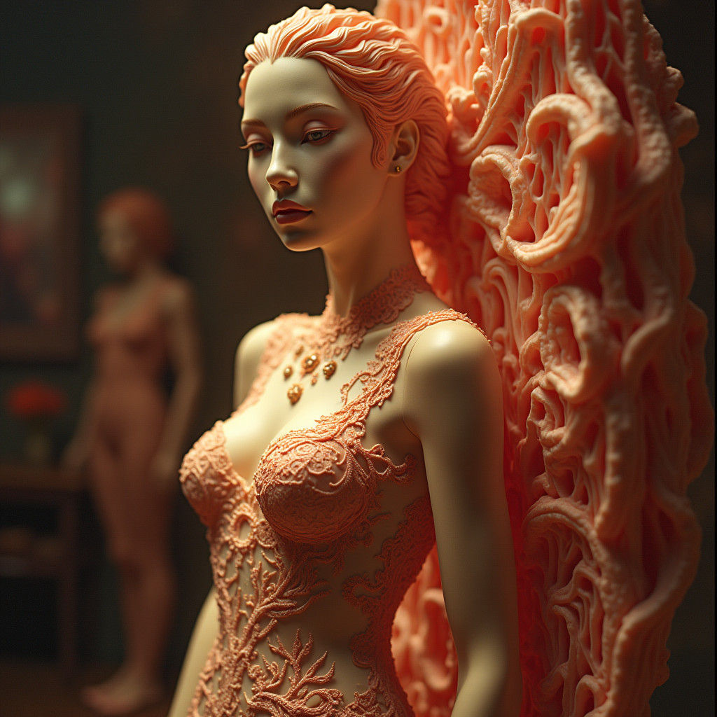 Intricately Carved Coral Mannequin in Cinematic Style