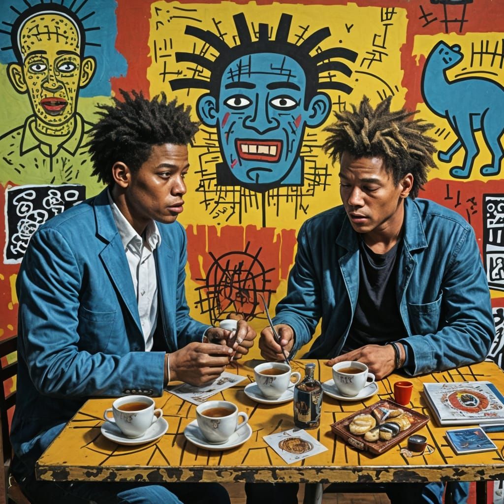 Street Art Icons Share Tea and Insights in a Harmonious Dial...