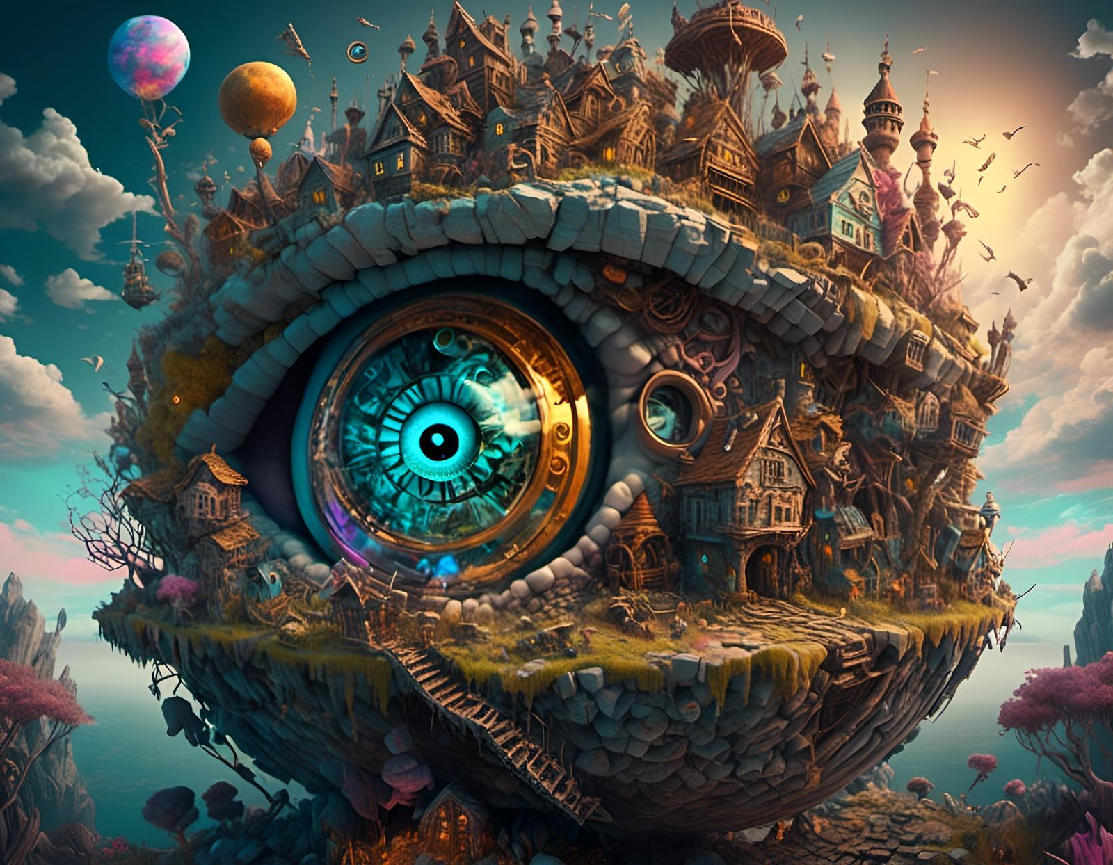 Surreal Steampunk Eye: Mind-Bending Psychedelic Art