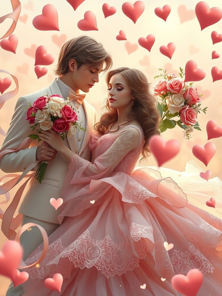 Romantic Fantasy Valentine's Day Scene in Vintage Style
