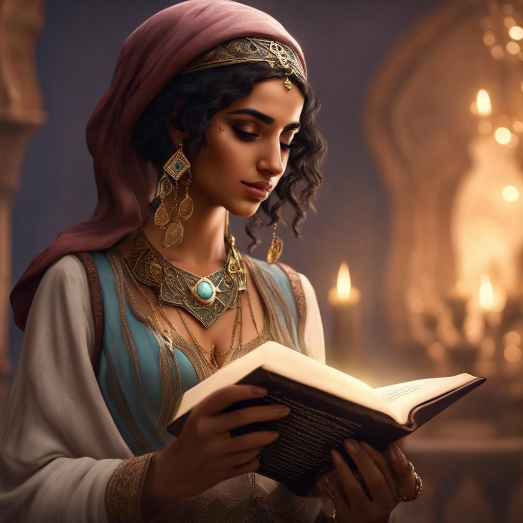 Scheherazade Reading Book in Arabic Palace