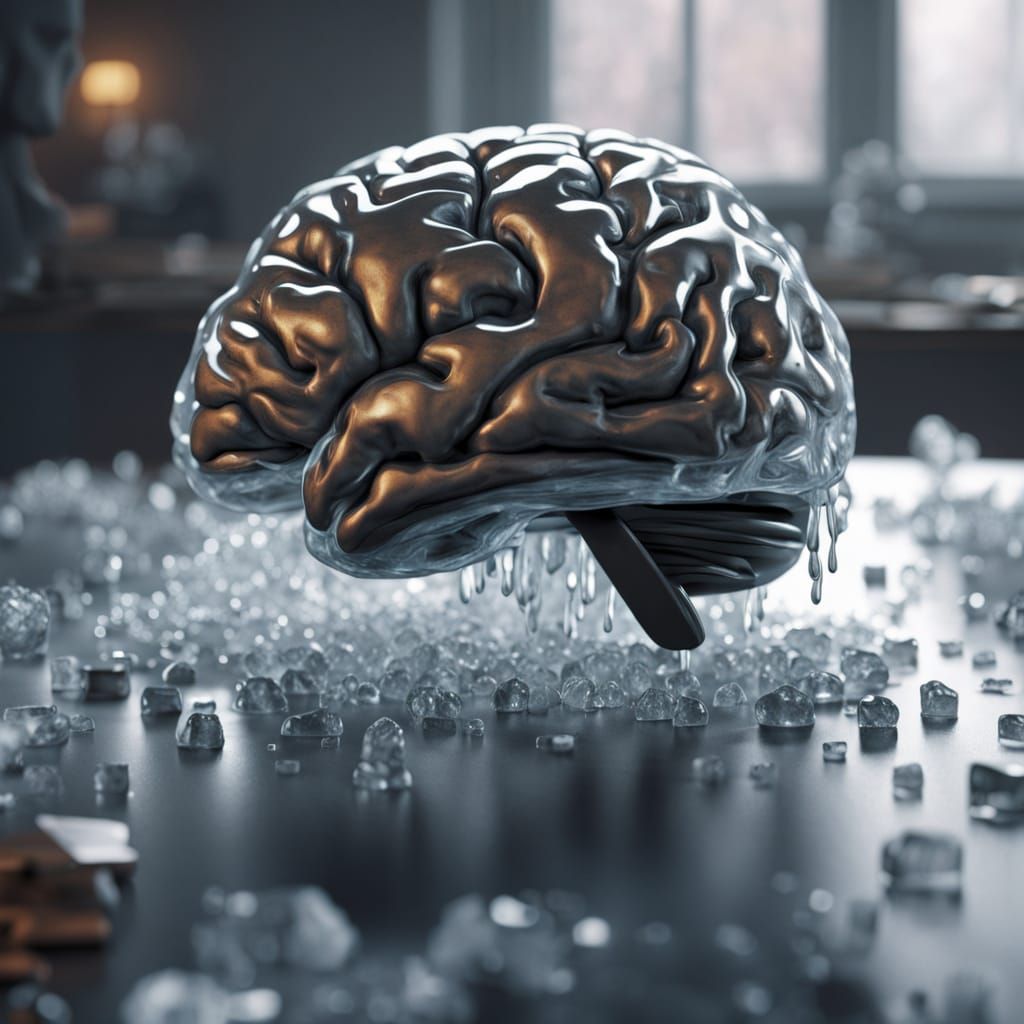 Melting Ice Brain: Hyper-Realistic 3D Render