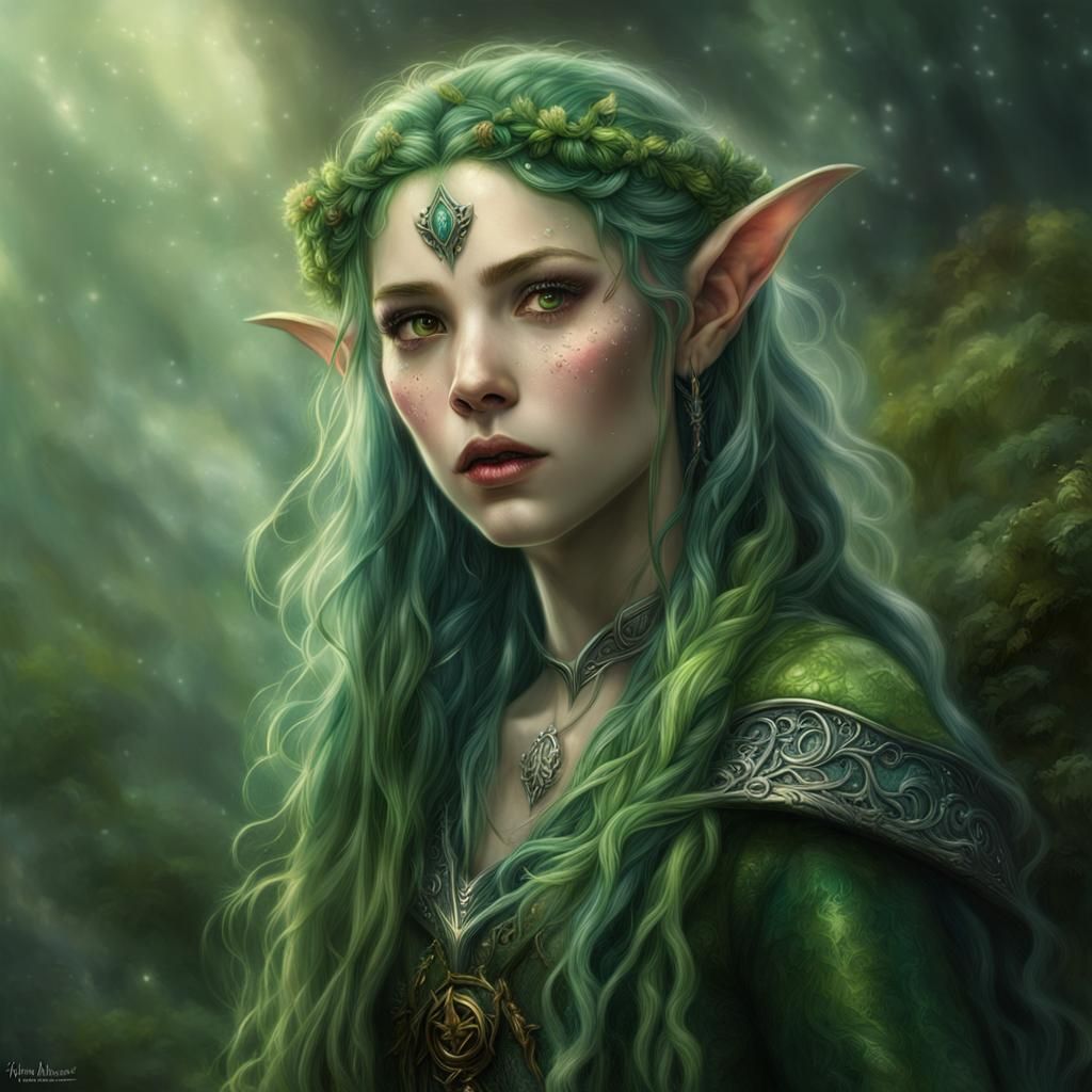 Ethereal Elf Sorceress in Hyperrealistic Fantasy Art